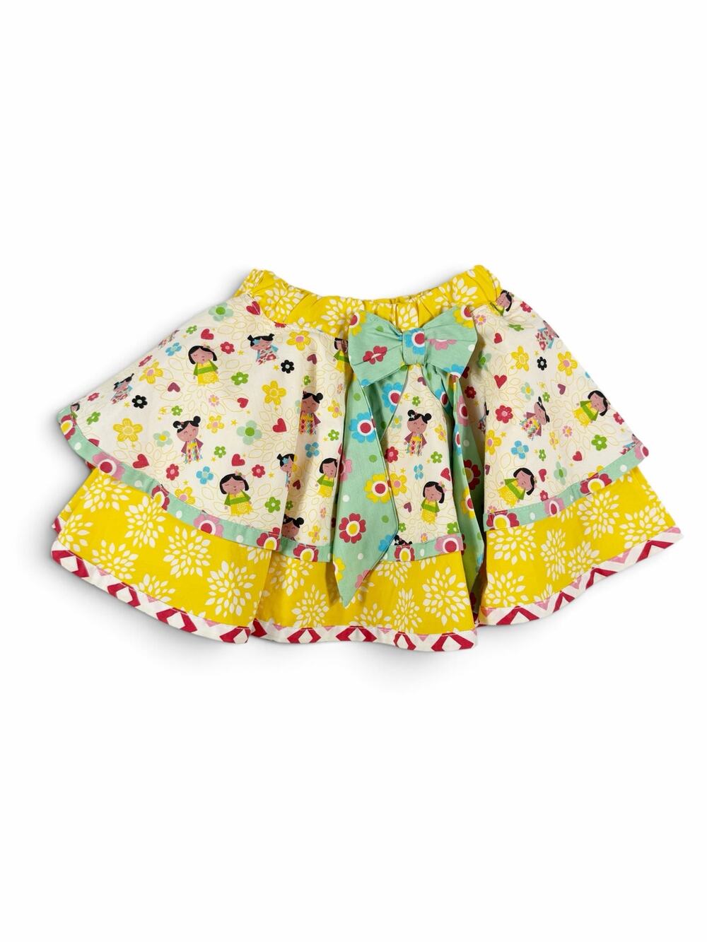 NEW Jelly the Pug Kokeshie Layered Bow Twirl Skirt Yellow Floral Size 3